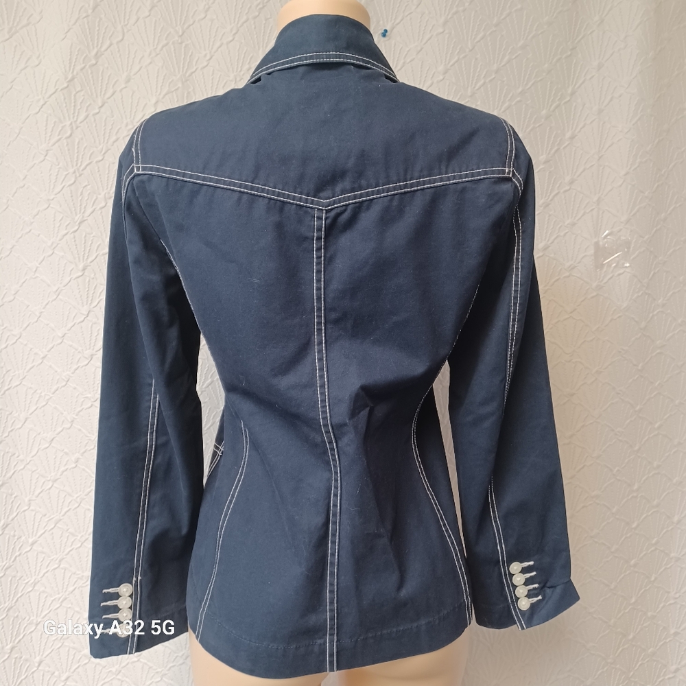 Isaac Mizrahi Women Size M Dark Blue Blazer Jackets with Contrast Stitching - Picture 9 of 12